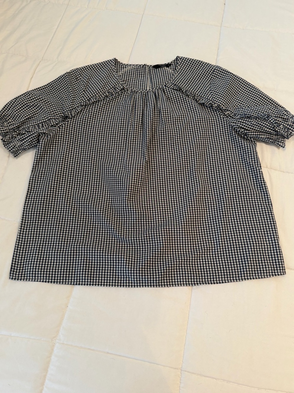 Lucky Brand Navy & White Gingham Puff-Sleeve Women’s Top